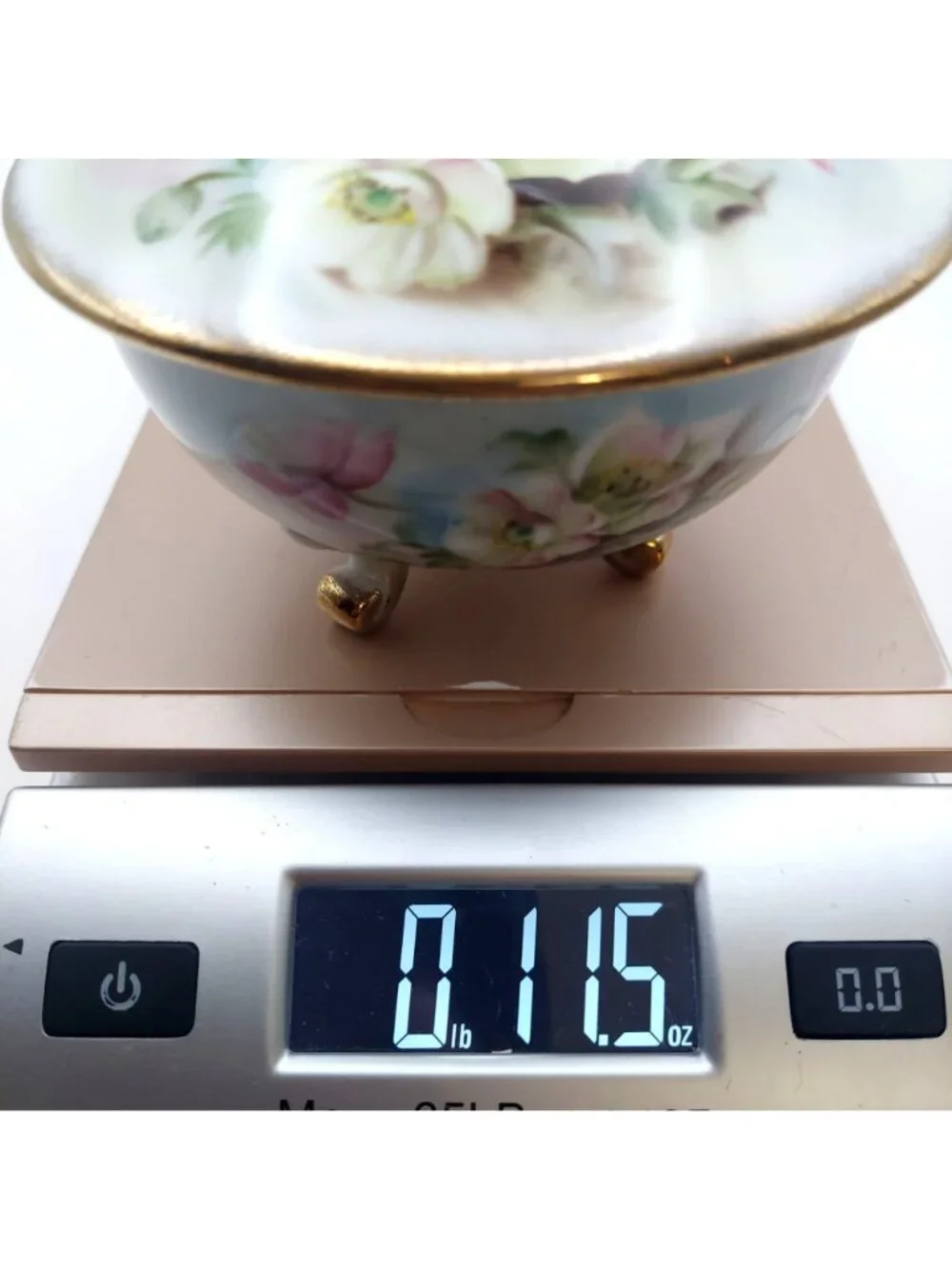 Lefton Covered Vanity Dish Footed Hand Painted Floral Porcelain Trinket Vintage